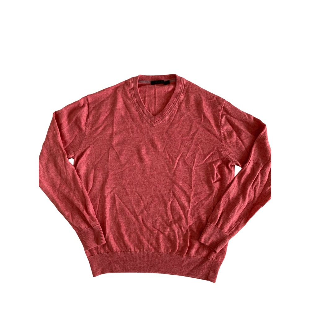 Raffi  Mens Extra Fine Merino Wool V-Neck Sweater Coral Pink Large
